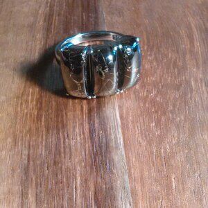 Shungite Three Stone Stainless Steel Ring (Size 7)